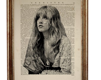 Stevie Nicks Art Print on Vintage Dictionary Page, Vintage Dictionary Art Print, Upcycled Book 8 x 10 inches