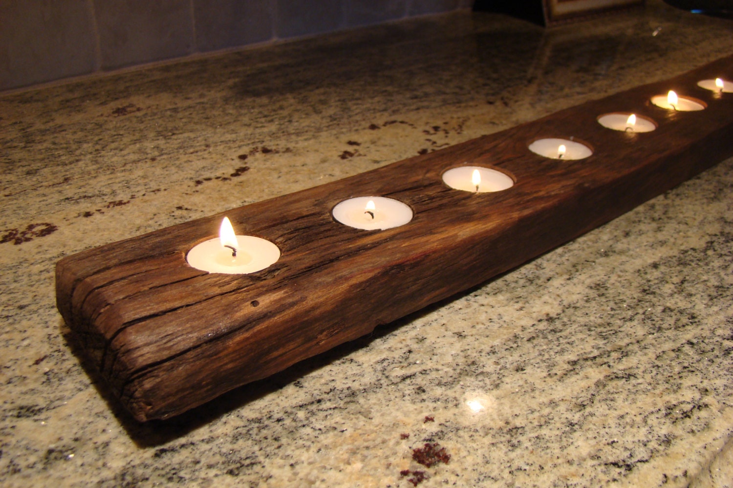 Reclaimed Wood Rustic Candle Holder Tea Light Runner 9