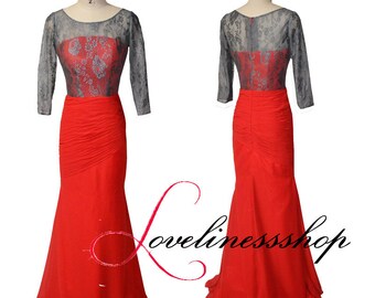 red and grey gown