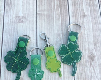 Embroidery Machine Download Design File - Clover Shamrock Combo SnapBean Key Fob, Zipper Pull, Bag Tag
