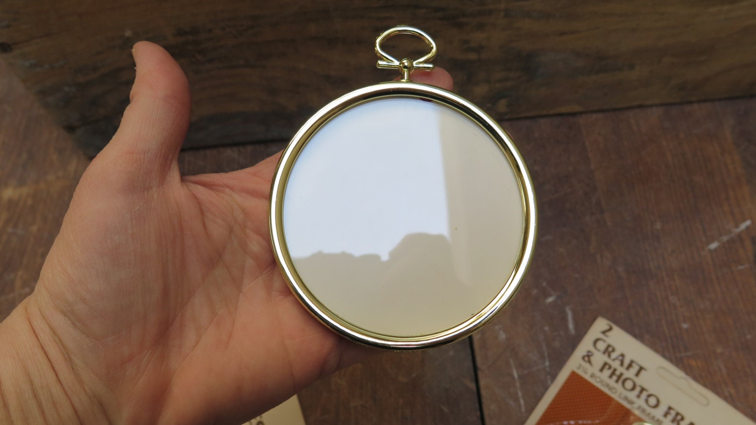 2 Vintage small round picture frames One gold by BirdsHillVintage