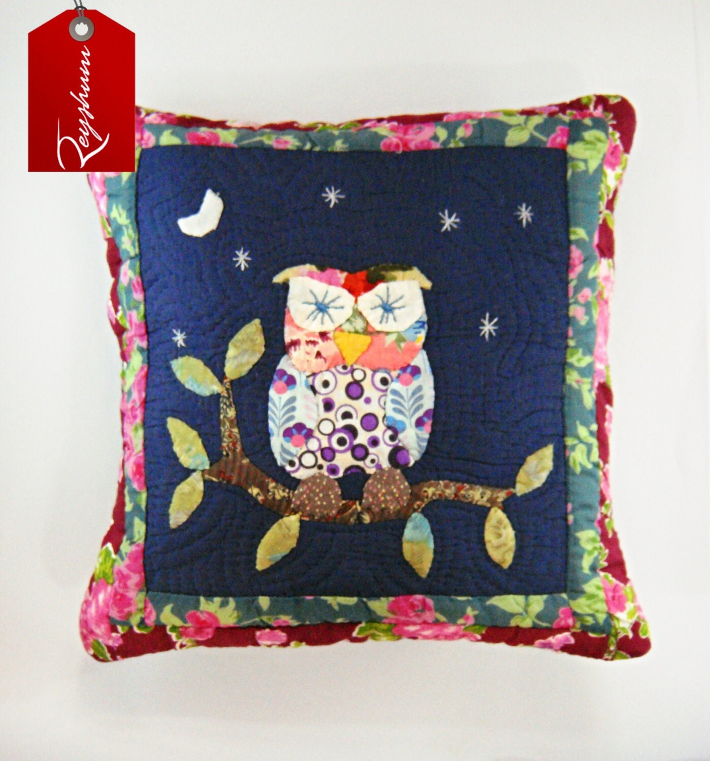 Owl Appliqué Quilted Pillow Cushion Covers Throw by REYSHUM