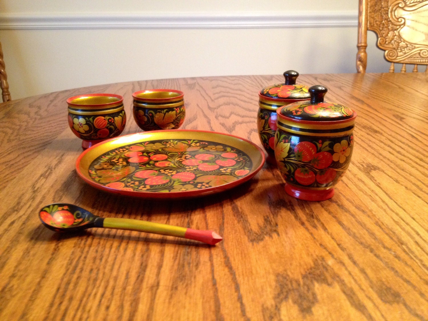 Tea Set Khokloma Vintage Russian Khokhloma Vintage