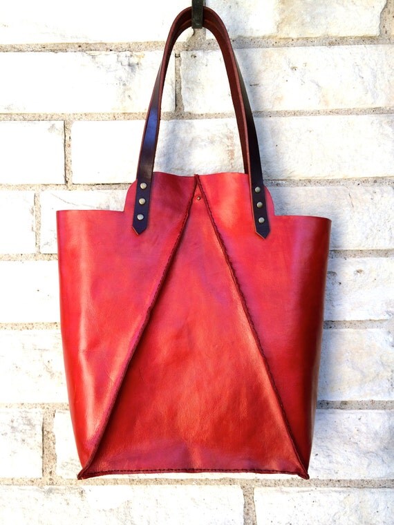 Items similar to Handcrafted and handdyed leather tote bag on Etsy