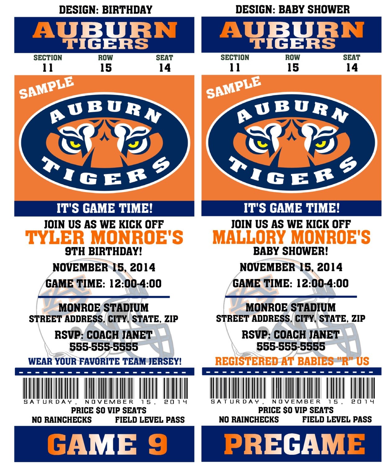 Printable Auburn Tigers College Football Birthday Party