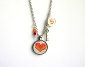 Heart Charm Necklace - Heart Pendant Necklace - Orange Red Personalized Charm Necklace - Valentine Gift - Valentine Jewelry - Heart Necklace