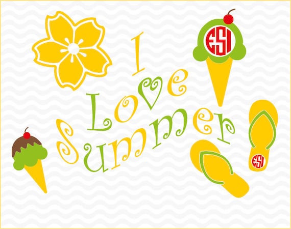 Download I Love Summer Monogram Set SVG DXF EPS for use in