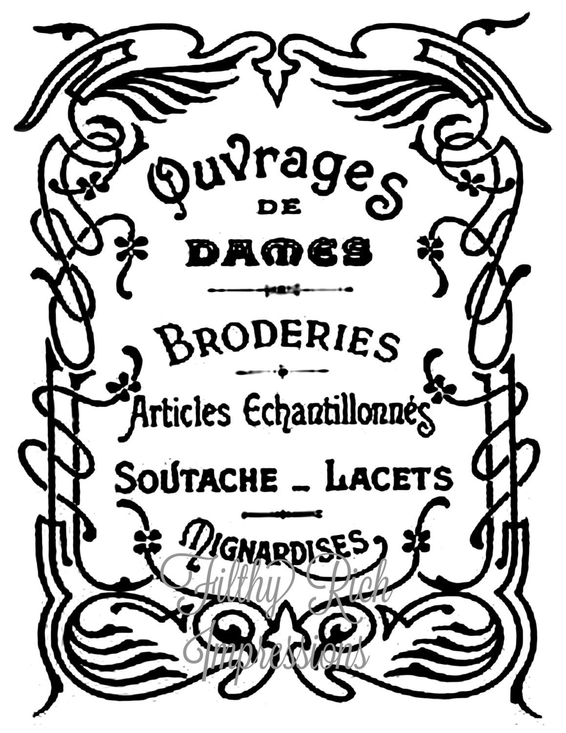 Vintage French Typography with Art Nouveau Border Instant