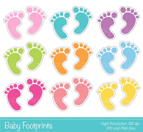 Digital clipart Colorful baby footprints for by YelloWhaleDesigns