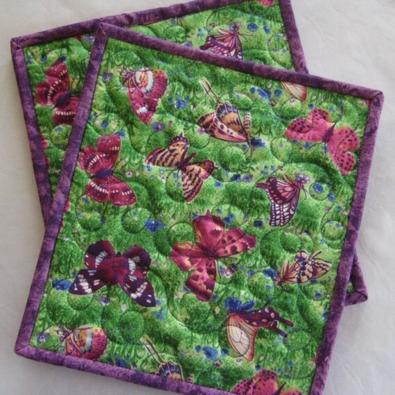 HOLD FOR BECKY Quilted Pot Holders Butterfly Potholders