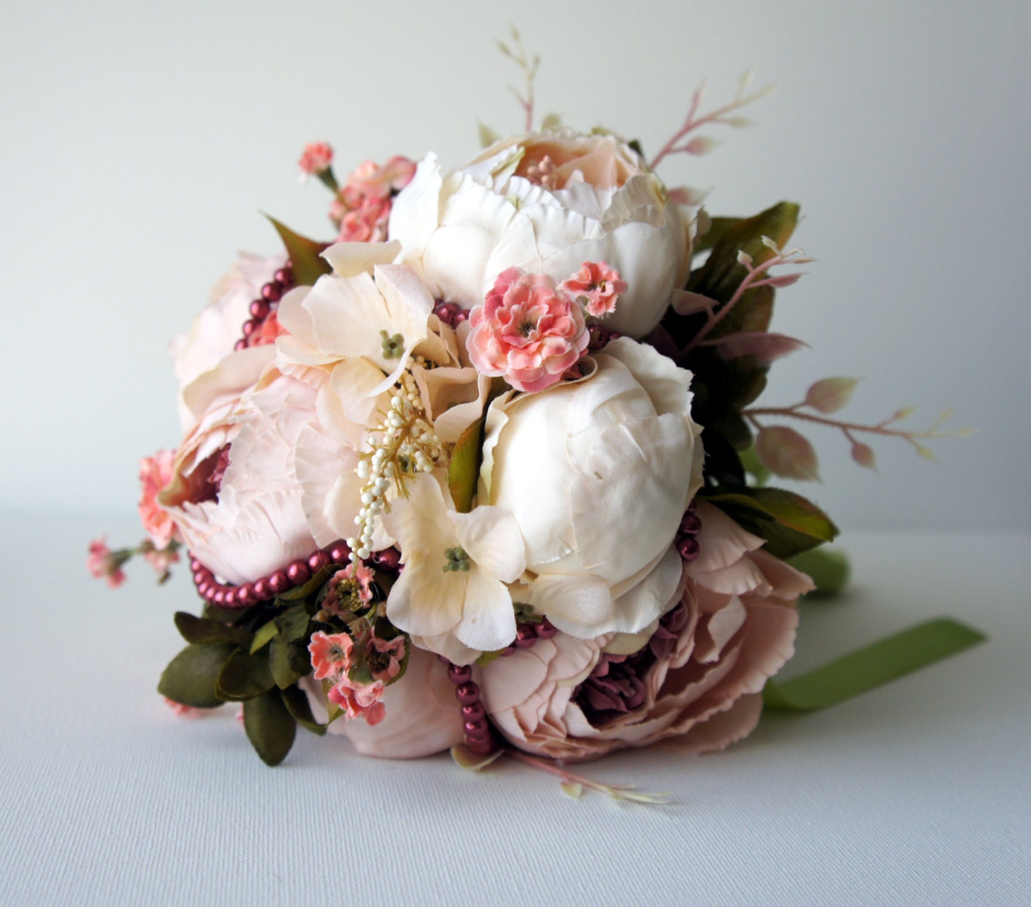 Blush Peony Bridal Bouquet Silk Wedding Flowers Vintage 9901