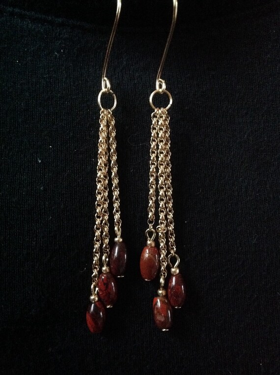Red Jasper Gold Dangle Earrings by PurpleStarsJewelry on Etsy
