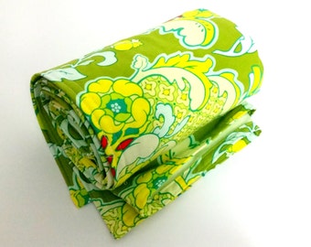 Minky Baby Blanket- Modern Baby Blanket- Green, Yellow, Aqua- Girl Baby Blanket- Pop Garden-Bright Baby Blanket- Homemade Blanket- Flowers