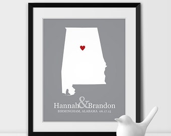 ... Gift Personalized Couples Gift for Her Alabama Gift - Any STATE