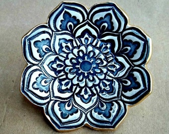 Ceramic Lotus Ring Dish ring bowl Navy Blue