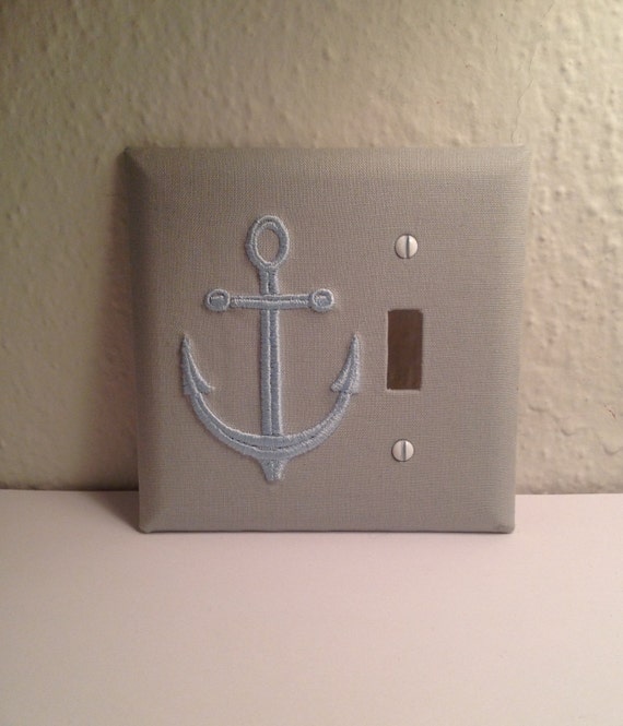 Nautical Anchor Light Switch Cover Plate Gray Fabric Covered