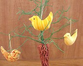 Folk Art  Yellow Bird Ornament Bowl Fillers Set of Three