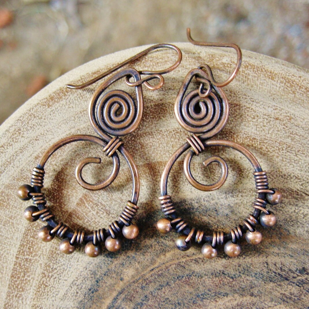 All Copper Wire Wrapped Hammered and Beaded by BearRunOriginals