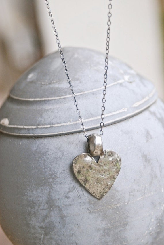 Hammered Heart Oxidized Sterling Silver Heart Necklace 3426