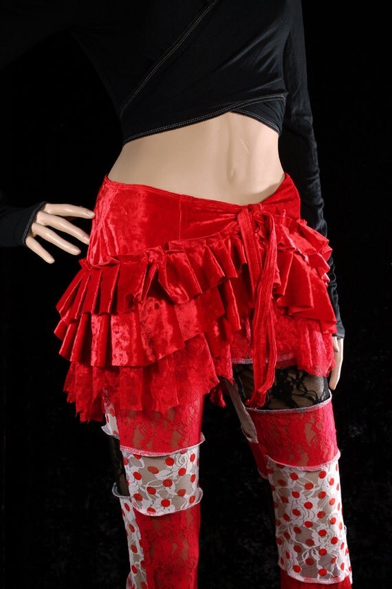 Goddess Wrap Skirt Red Velvet hip belt shimmy skirt by CrudeThings