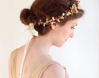 fall flower circlet, floral bridal headband, autumn wedding, fall wedding hair piece, bridal hair accessories, flower girl, burnt orange