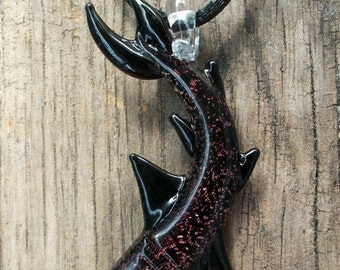 Red Dichroic Hand Blown Glass Shark Pendant, Focal Bead, Lampwork