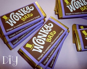Wonka Bar wrappers Wonka Bar candy bar wrapper template Willy Wonka birthday party favors printable digital PDF template PuRPLe