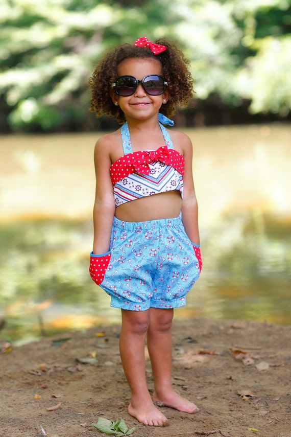 Girls Shorts Outfit, Bubble Shorts, Halter Top, Vintage Inspired, Birthday Cake Smash, Photo Prop, Girls Summer Outfit, Little Girls Outfit