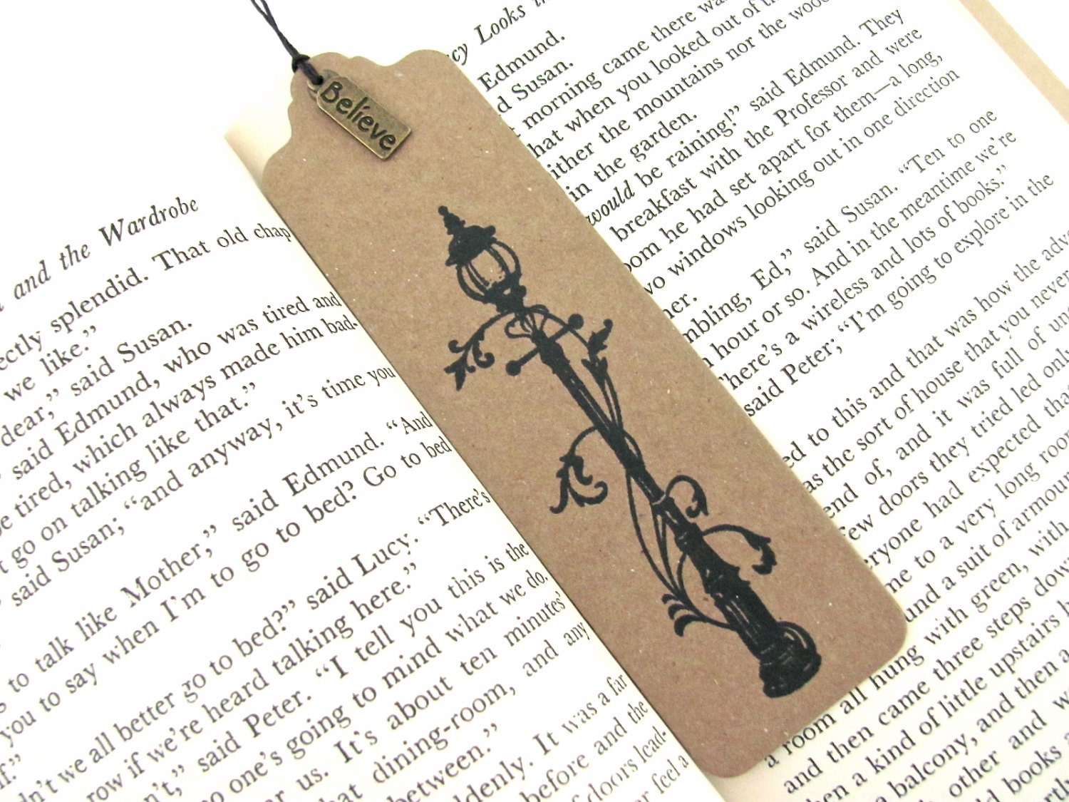 chronicles of narnia bookmark with believe charm by