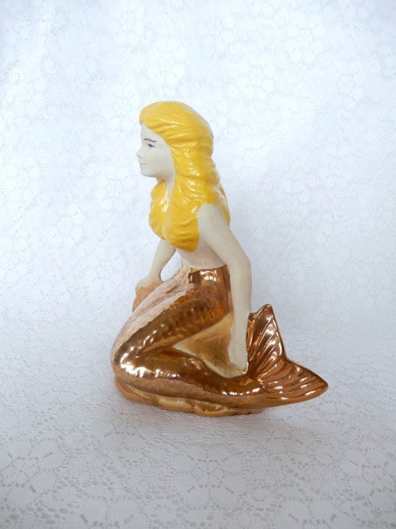 vintage mermaid figurine ceramic hand decorated 1970's by brixiana