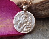 Mother Mary bronze pendant Guardian Angel jewelry gold chain pendant spiritual pendant baby Jesus jewelry design gold necklace gift idea