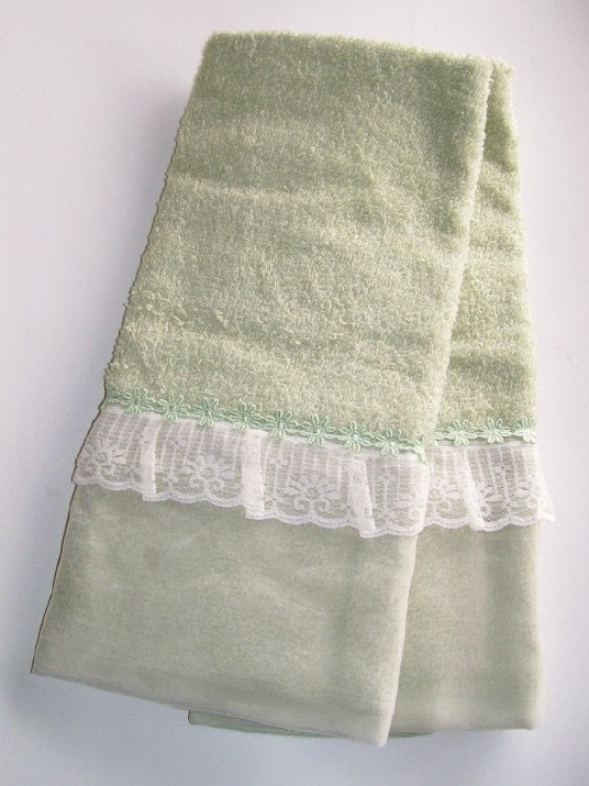 Bathroom Guest Towels Sea Foam Green Lace Chiffon Hostess