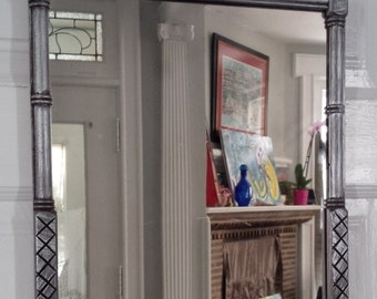 Mirror Mid Century Silver Metallic Mirror Vintage Poppy Cottage Bamboo Wood Frame