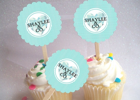 Cupcake Picks, Toppers, Tiffany Inspired, Wedding, Bridal Shower, Baby Shower, Birthday, Tiffany Package Il_570xn