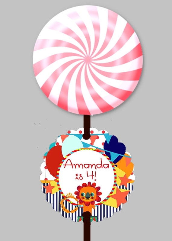 Cake Pop Tags, Sucker Tags, Birthday, Circus, Carnival Theme, Lion, Balloons, Red, Blue, Green, Yellow Il_570xn