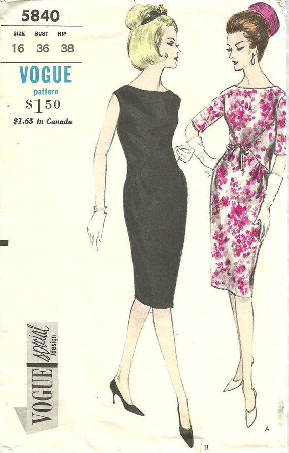 sheath vogue dress patterns // Size Vogue // Dress Design Vintage Special 5840 Sewing // Pattern