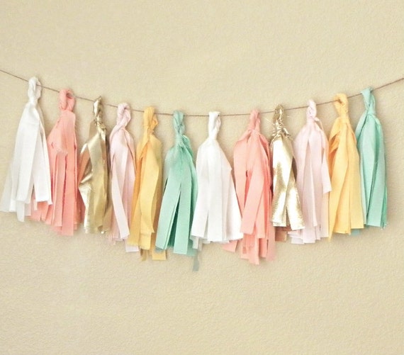 Tassel Garland, Tassel Banner, Fabric Tassel Garland, Pastel Garland, Mint and Pink Baby Shower
