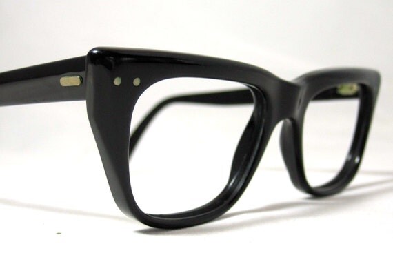Vintage Eyeglasses Mens Black Angular Horn Rim Frames