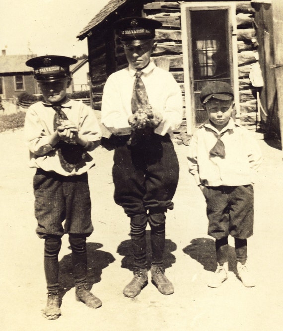 Items similar to Boys in SALVATION ARMY UNIFORM Holding Baby Birds