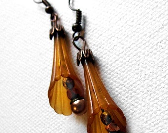 Amber Trumpet Flower Spring Earrings