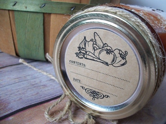 Vegetable KRAFT paper canning jar labels 2 inch round vintage