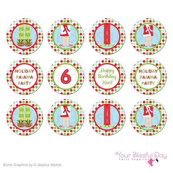 PRINTABLE Holiday Pajama Party Circles (Personalized) Il_570xn
