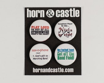 Saxophone Ninja plus three one inch Marching Band Buttons or Magnets - SAX 2