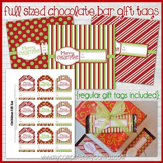 Christmas CHOCOLATE BAR Gift Tags Printable Holiday Gift Tags