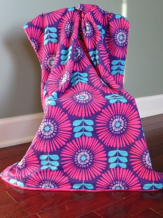 Baby Girl Blanket Bright Pink Flower Print by PreciousandPink