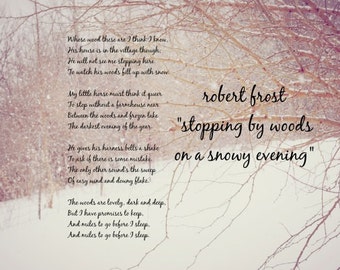 Items similar to Woods quote Winter poem print Robert Frost art Snow ...