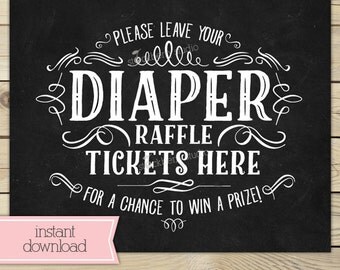 Chalkboard Baby Shower Diaper Raffle Ticket Sign - Instant Download - Chalkboard Sign - Printable Sign - Chalk Art - Chalkboard Print