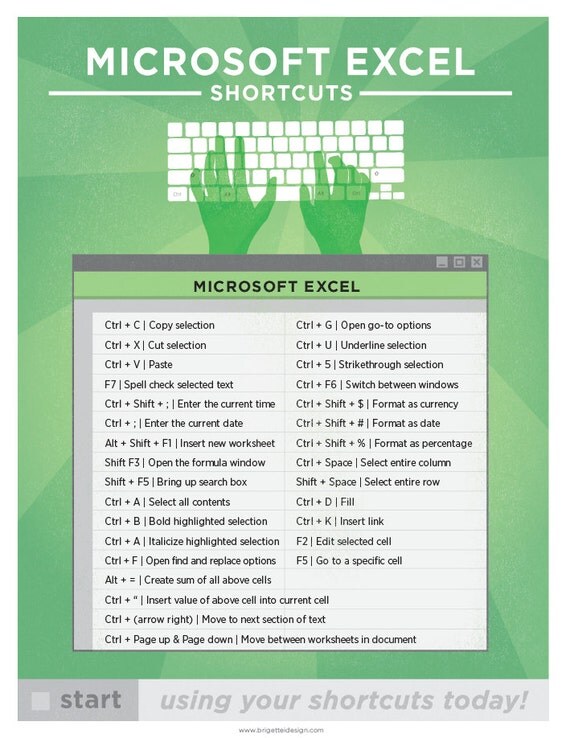 Microsoft Excel PC Keyboard Shortcut Printable by brigetteidesigns