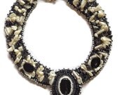 Black and White beaded necklace, mod tribal necklace, statement necklace, tribal jewelry, statement jewelry, beaded collar necklace