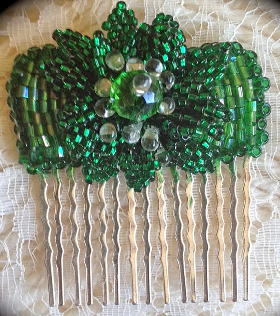 Emerald Green Hair Comb Beaded Green Hair Accessory Lovely